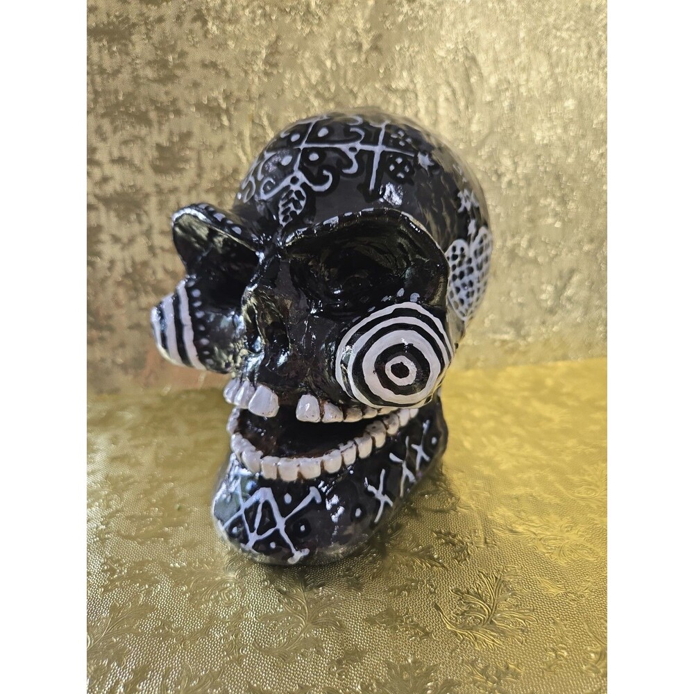 OOAK Creepy Hand-Sculpted Hand-painted Voodoo Skull Head Sculpture